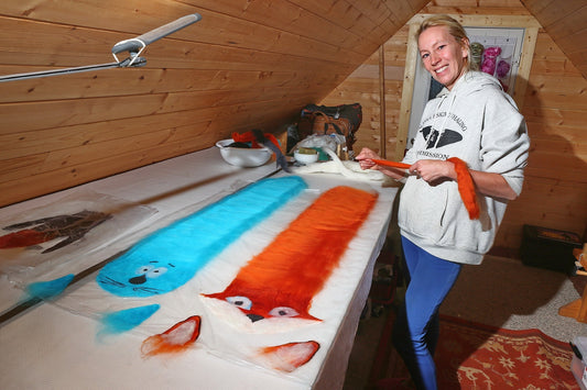 Fiber artist Yulia Ivashchenko working with merino wool and silk in her Vashon Island studio